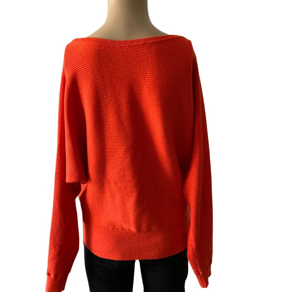 Express Orange Ribbed Boat Neck M Sweater - Picture 3 of 8